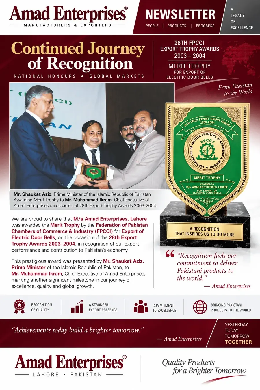 Merit Trophy 28th Export Awards 2003-2004